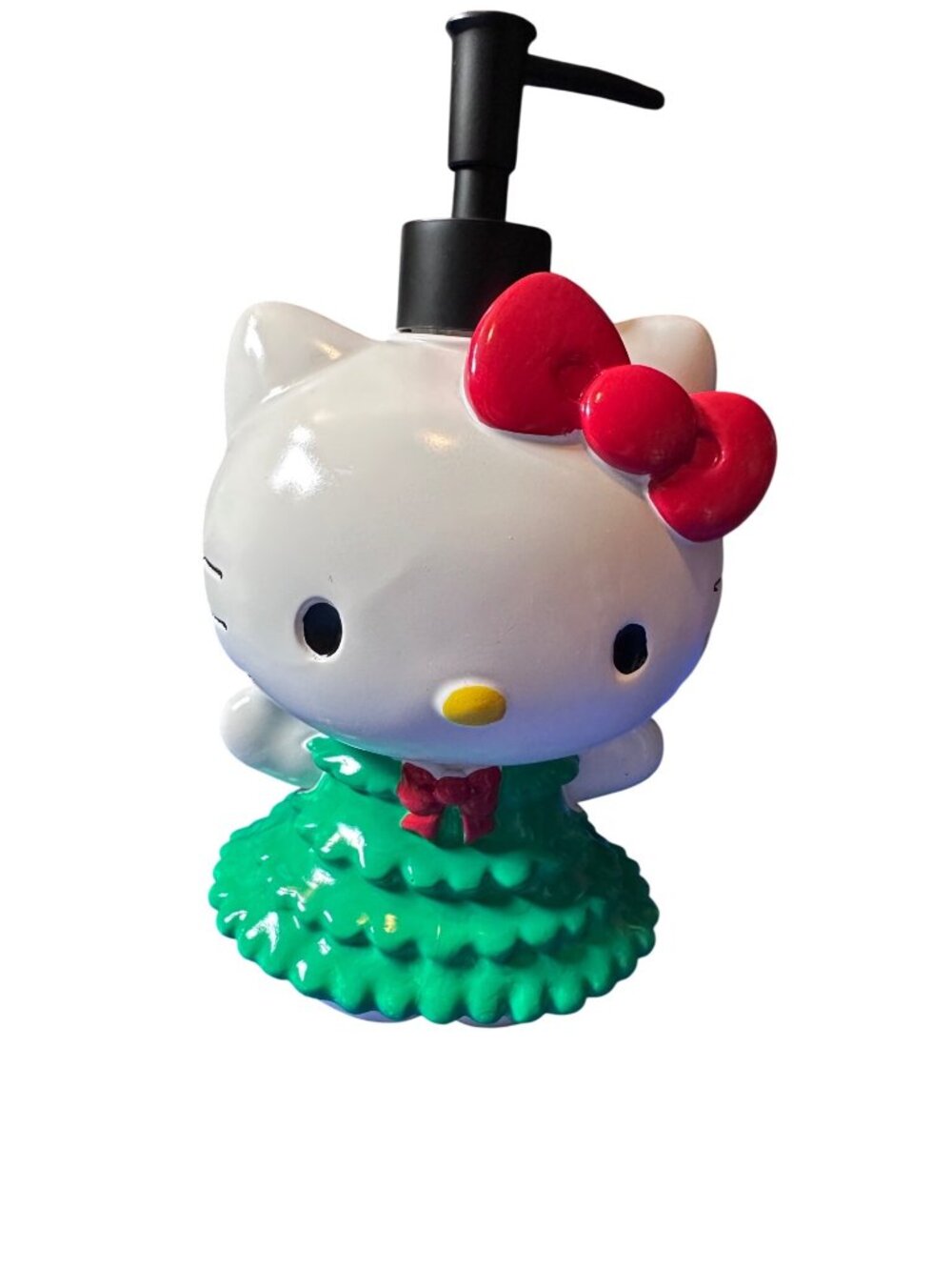 Hello Kitty Holiday Lotion Pump Dispenser In Festive Green & Red Ceramic